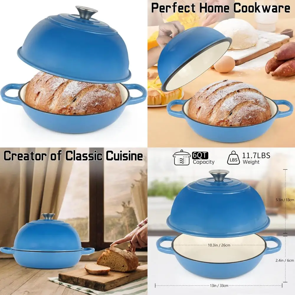 

Голландская печь для выпечки хлеба на закваске, 10-дюймовая эмалированная чугунная кастрюля с крышкой, 6-литровая форма для хлеба для традиционных рецептов на закваске