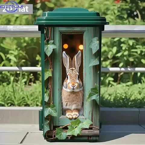 [2D Flat Printing]1pc Trash Can Sticker[Title Translated, Do Not Change] Rabbit Peeking Through Window Theme Design Wall Stick
