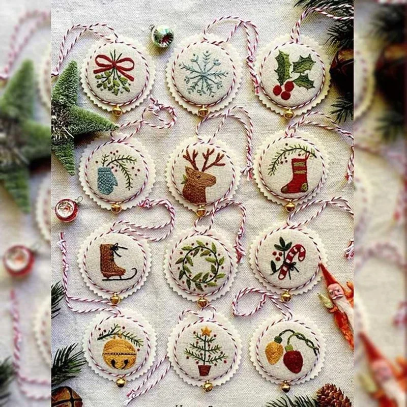ABPQ-Jolly And Bright Hand Embroidery Ornaments Kit,Christmas Embroidery Kit,Festival Ornament Kits