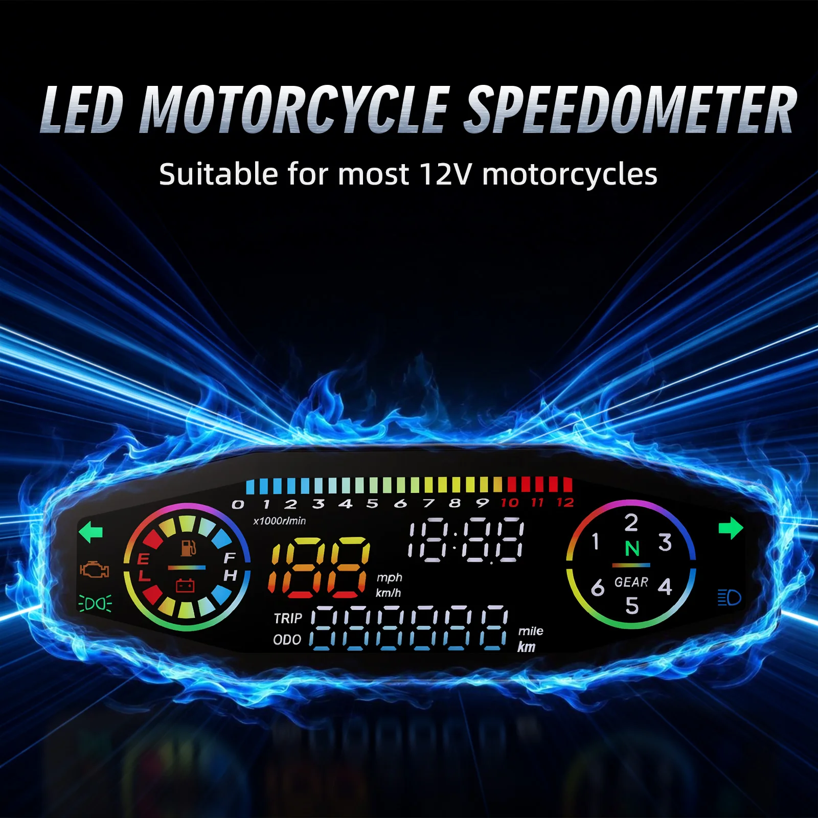 Custom Motorcycle 12V LED Digital Odometer Speedometer Tachometer Sensor Waterproof Gauge Set Multi-function For Russian KR200