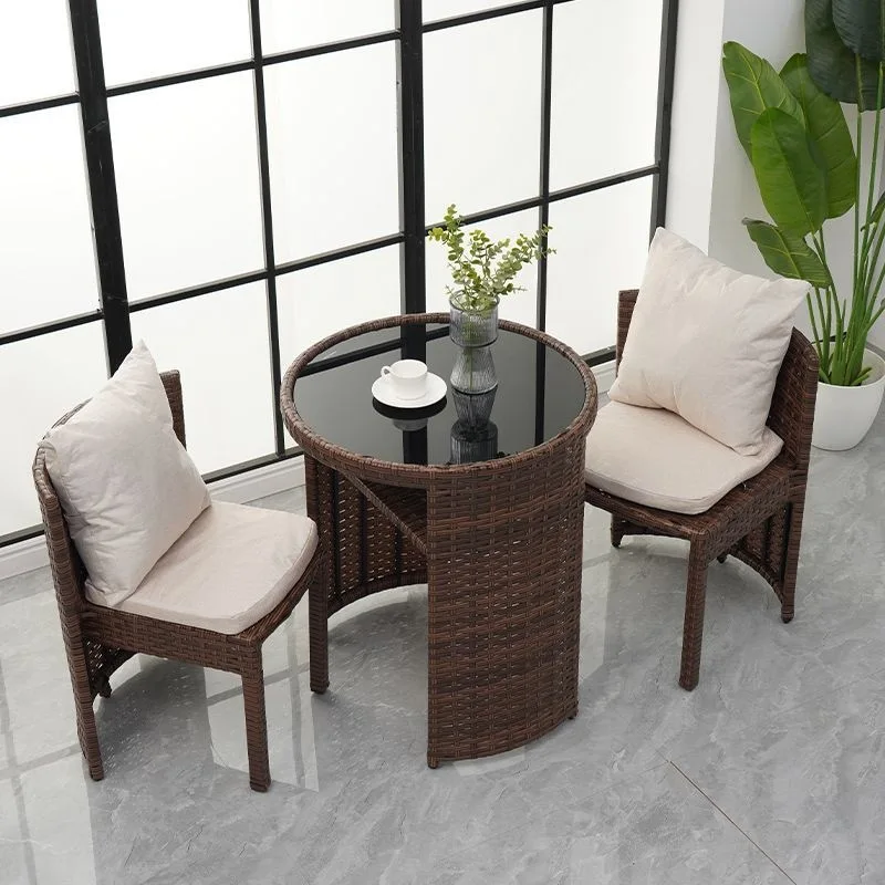 simple small apartment can be stored chair coffee table combination outdoor imitation rattan woven tea table chair