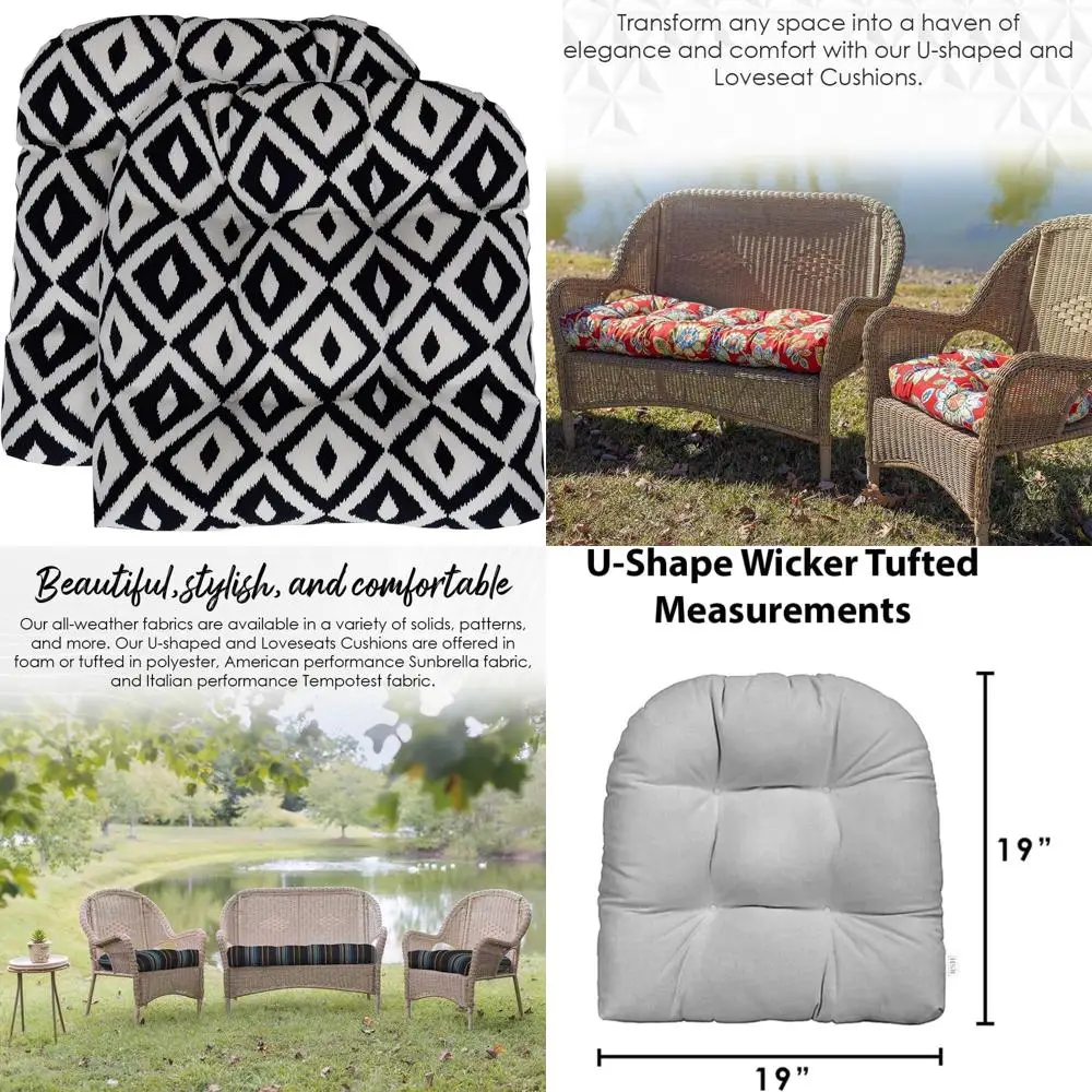 

Всепогодный набор плетеных подушек для сидений U-образной формы, 19x19 дюймов, водонепроницаемая ткань для стульев для патио
