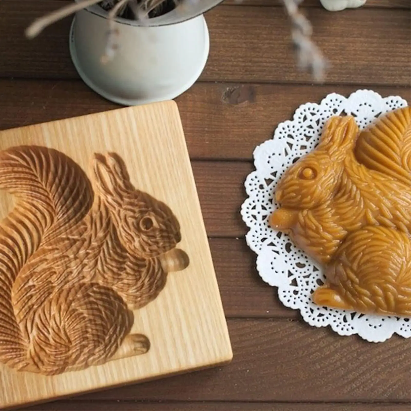 Wooden Cookie Molds 2 Pieces Reusable Cutter 3D Squirrel And Pine Cone Cookie Stamp Mold for Beginner Easter Halloween Christmas - view 4