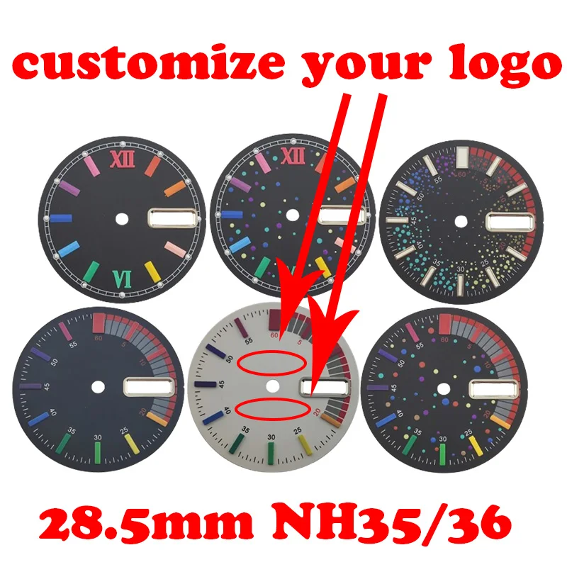 28.5mm New Rainbow Series Dual Calendar Watch Dial For NH34 NH35 NH36 Movement Custom LOGO Watch Modification Accessories