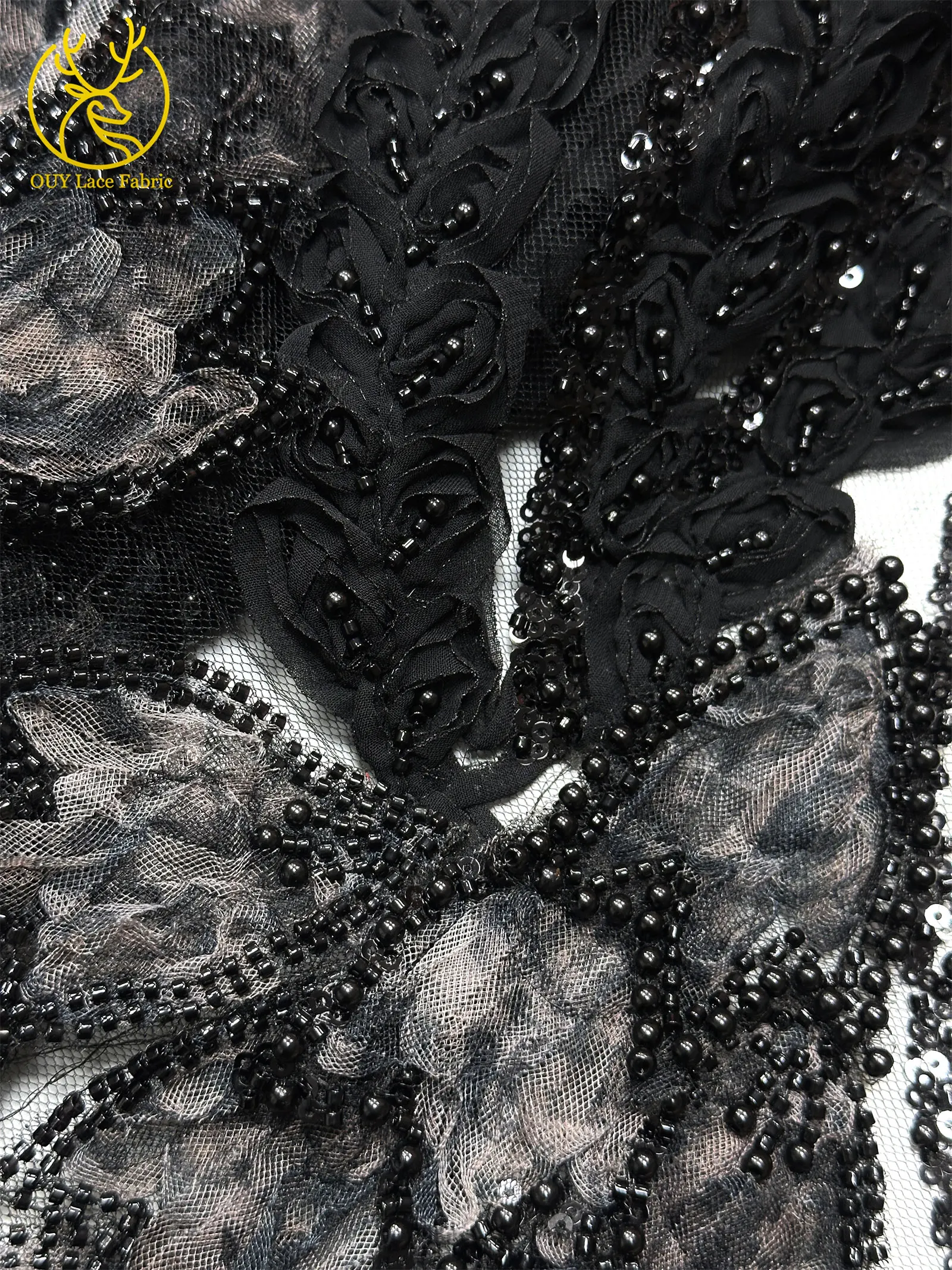 Französischer Luxus 3D-bestickter Perlen-Spitzenstoff, 5 Yards, eleganter afrikanischer nigerianischer Pailletten-Spitzenstoff für Damen, Hochzeits- und Partykleid – Detail 24