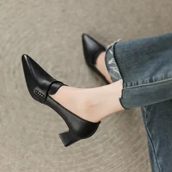 2023 New Women Pumps Pu Leather Work Shoes Soft Chumly High Heels Women Pointed Toe Pumps Casual Slip on Solid Heels Women Shoes