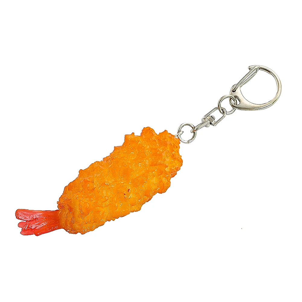 Simulation Mini Prawn Tempura Fast food Keychain Cute Creative Gift Pendant Car Key Chain Bags Wallet Decoration Accessories