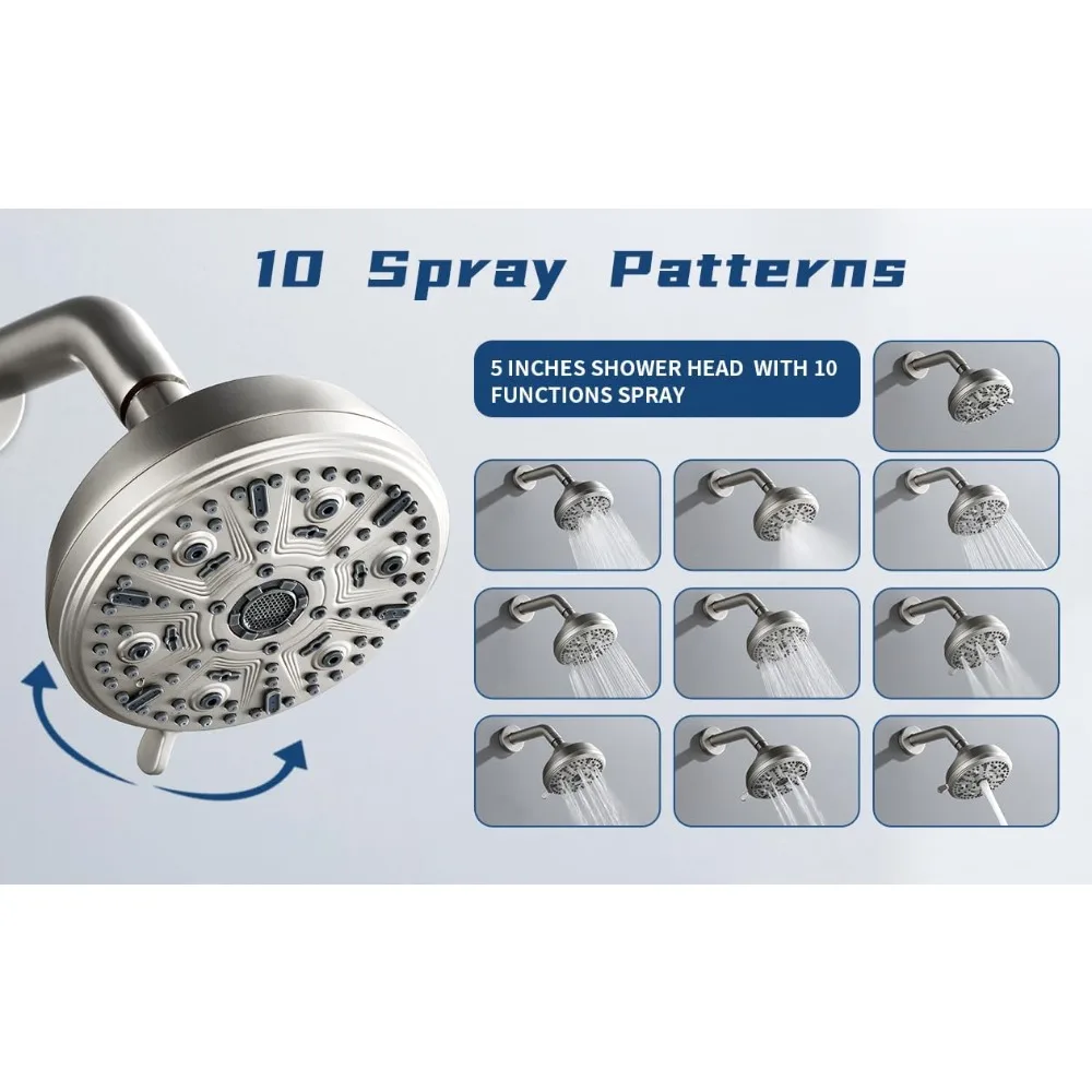 3 Handles Shower Faucet Set with Tub Spout Bathtub Shower Faucets Combo Set Shower System Complete Tub and Shower Trim Kit Brush