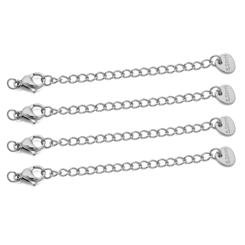10 Stück Edelstahl-Verlängerungsketten mit Karabinerverschlüssen, Verbindungsglied, Halskette, Schwanzherstellung, DIY-Armband, Zubehör, Zubehör