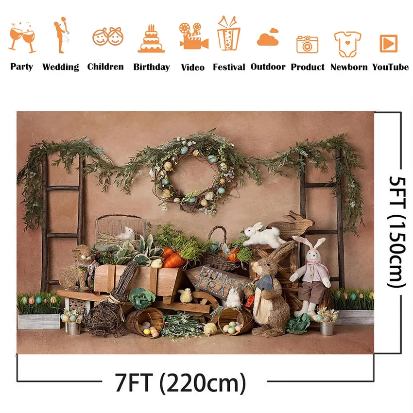 Bunny Newborn Kids Photography Backdrop Spring Easter Eggs Background for Photo Studio Rabbit Carrot Decoration Portrait Photo