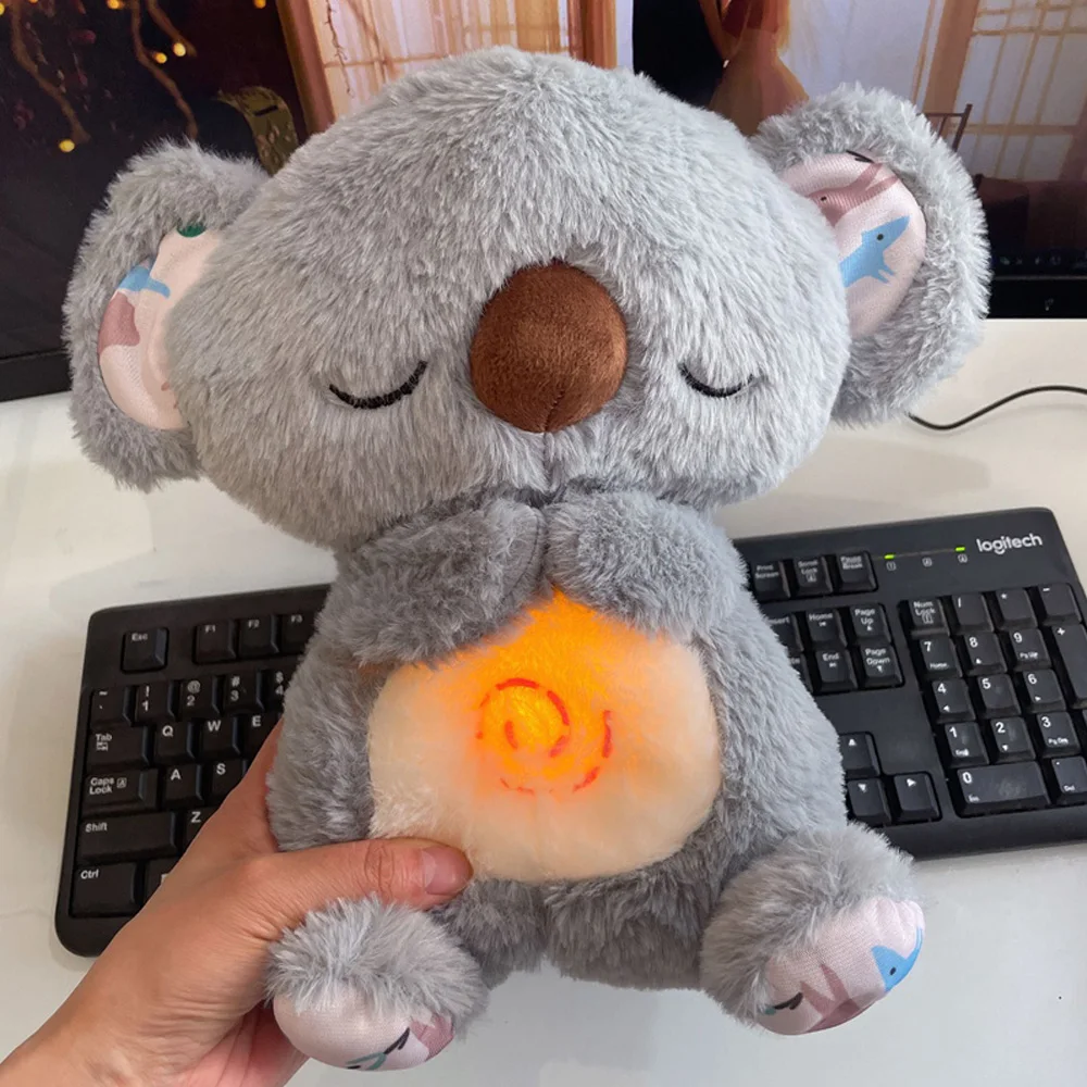 Cute Fluffy Soothing Koala Calming Anxiety Relief Breathing Music Koala Bear Toys Sleep Buddy Plush Doll with Sound and Lights