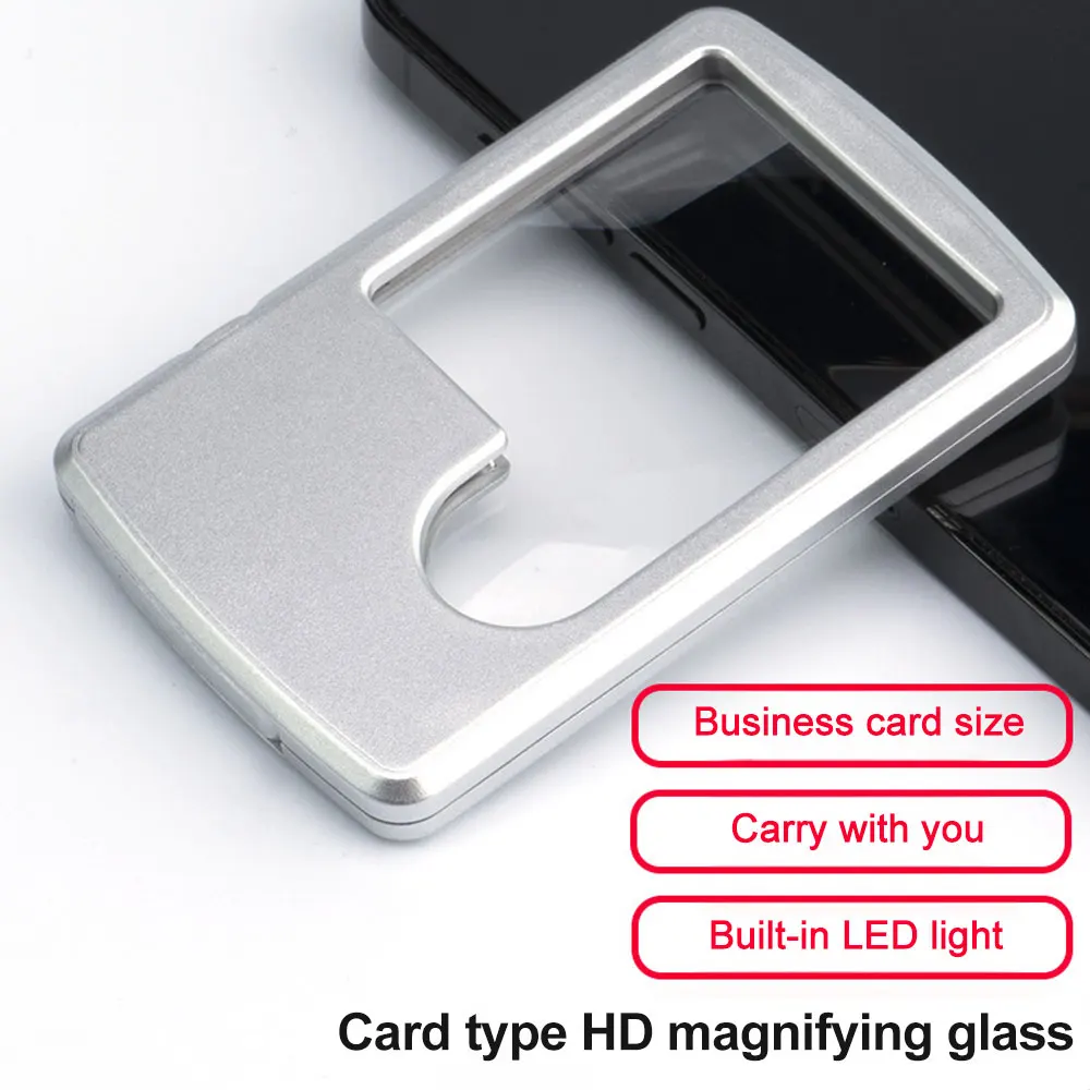 3X 6X Mini Credit Card Led Magnifier Loupe with Leather Case Square Magnifying Glass Ultra-Thin Portable With LED Fill Light