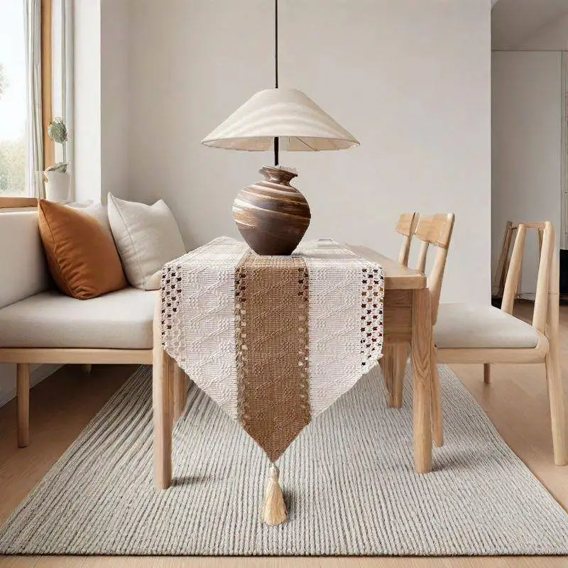 American Style Cotton Linen Country Table Flag Retro Nordic Hollow out Simple Tassel Tablecloth for TV Cabinet Dining Table L...