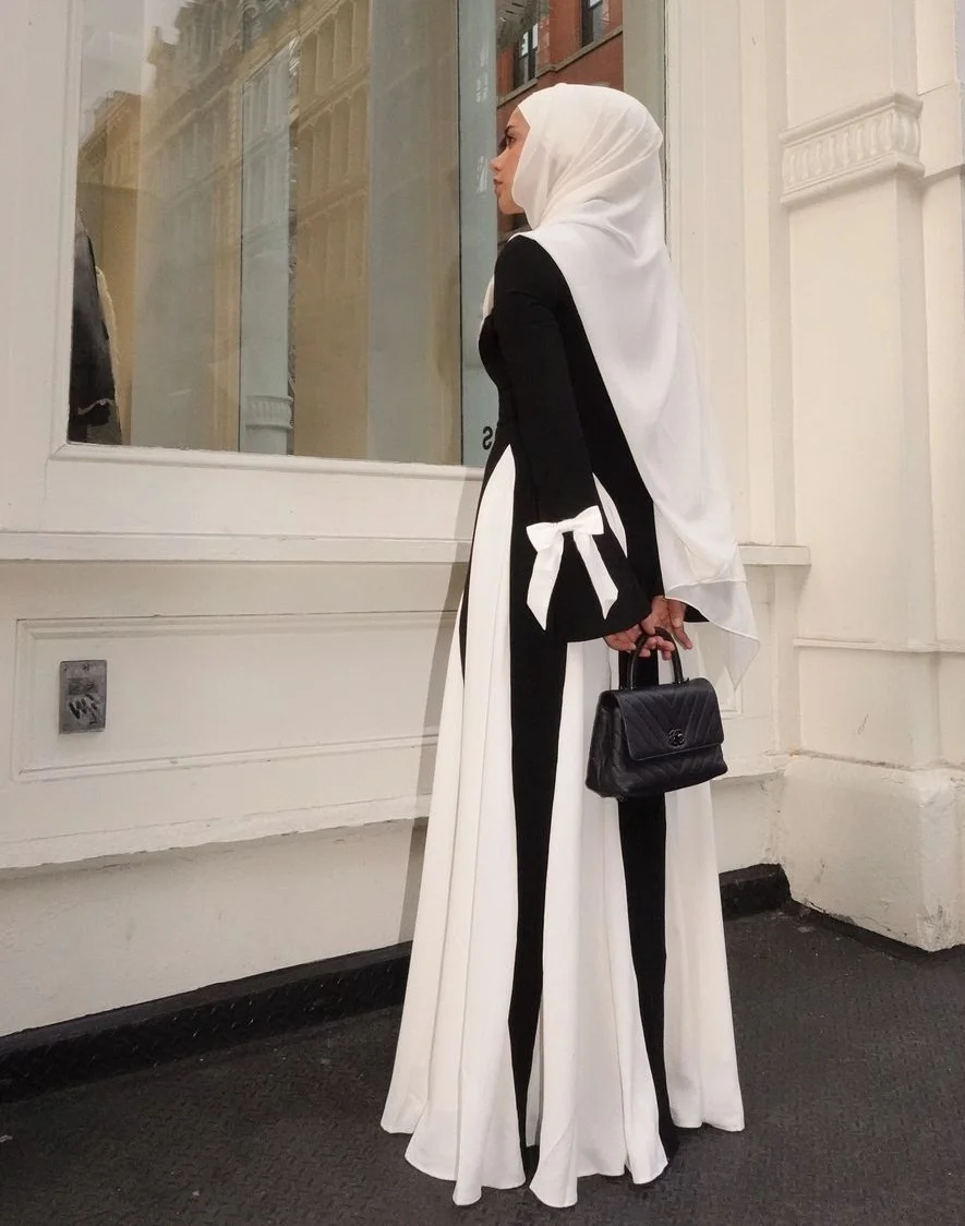 Adore personalizado temperamento novo preto e branco emenda elegante deusa banquete socialite ocasião especial vestido de noite