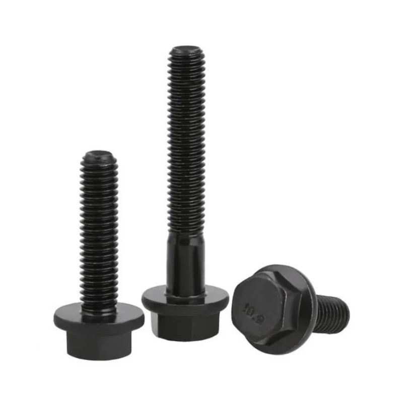 2-30pcs Black 10.9 Grade Carbon Steel Flange Hex Bolt External Hex Head Anti-Slip Screw with Washer M6 M8 M10 M12 M14 M16