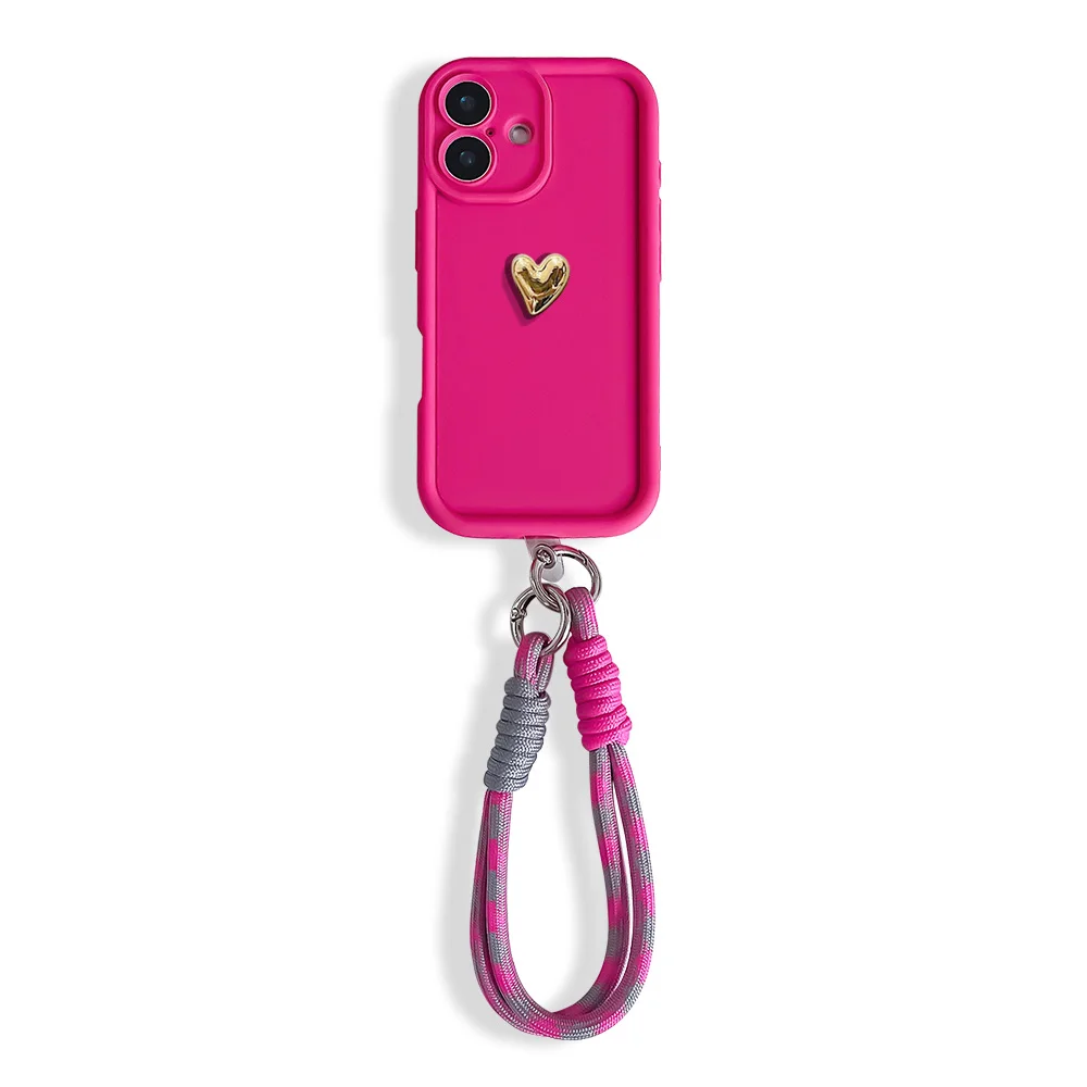 Hang Strap Wrist Chain Lanyard Case For Huawei P70 P60 P50 P40 P30 P20 Mate 20 30 40 50 60 Rs Pro Cute 3D Love Heart Cover