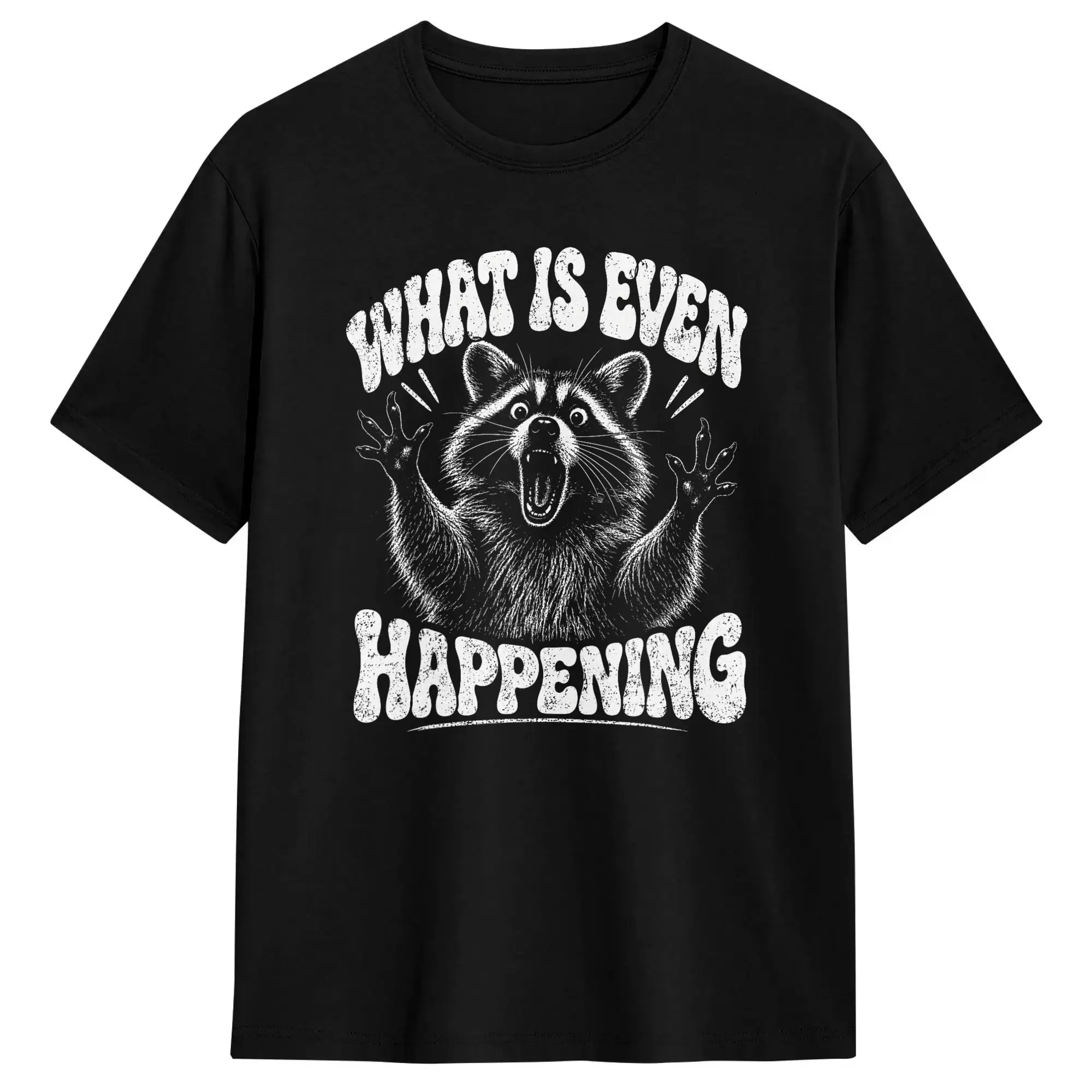 Men T-Shirt Funny What is Even Happening Raccoon Confused Animal Humor Vintage 100% Cotton Tee Shirt Short Sleeve  T Shirt