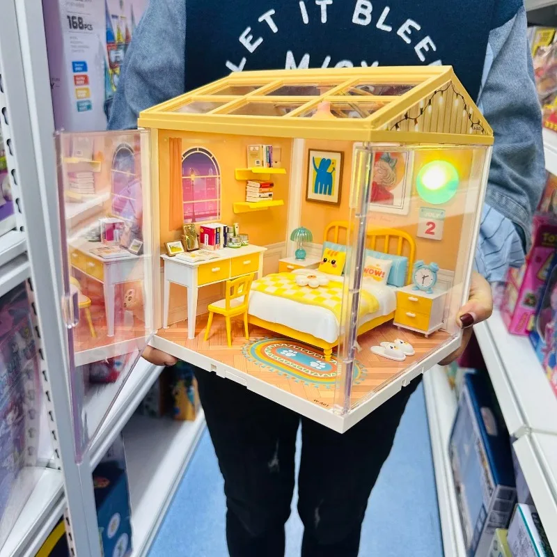 DIY House Assembly Brick Miniature House Handmade Dollhouse Building Model Kitchen Bedroom Scene Home Decoration Girl Gifts