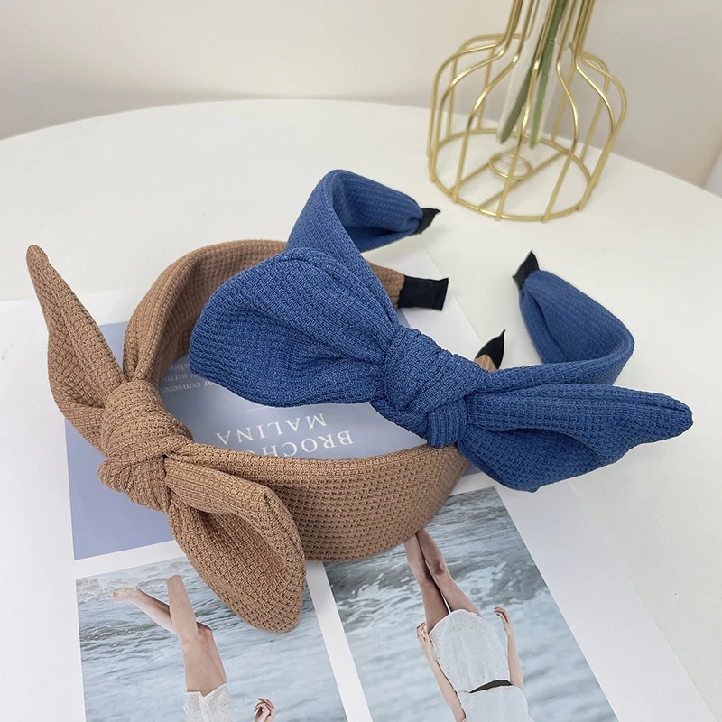 New Fashion Women Hairband Knitted Turban Big Bow knot Headwear Solid Color Headband Spring Hair Accessories