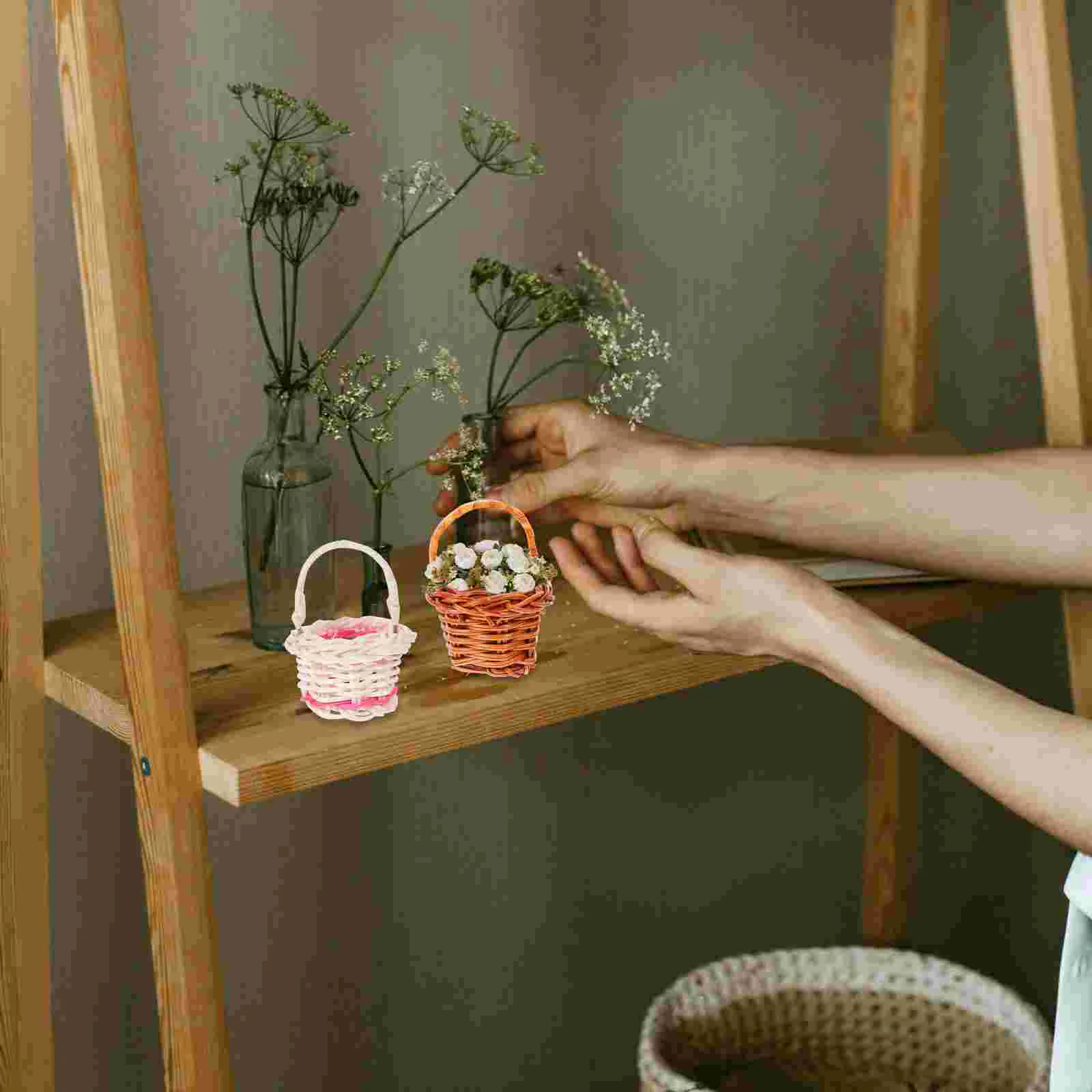 

10 Pcs Beautiful Knit Flower Basket Home Store Decor Lightweight Bamboo Fruit Basket Gift Room Garden Adornment Plants
