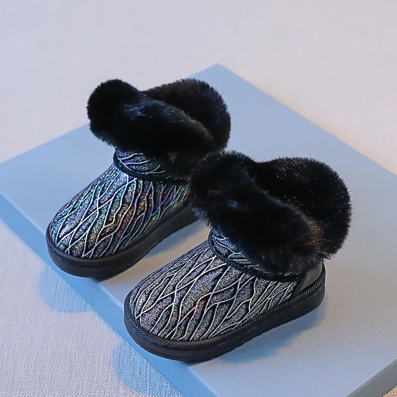 Girls' snow boots wool ball winter plush and thick cotton shoe Little girls' short boots Boys' winter shoes Children's boot