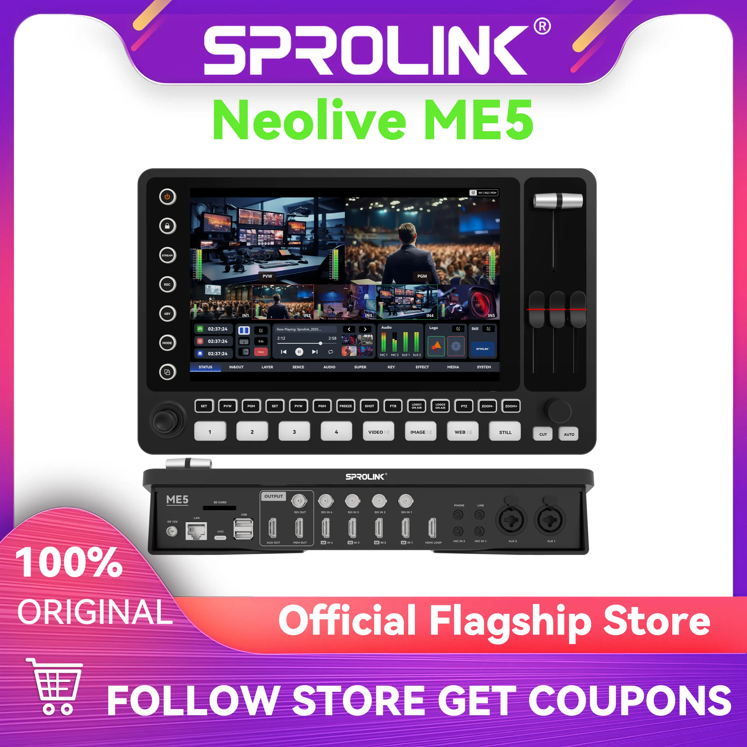 Touchscreen Video Mixer - 4K Live Streaming Switcher with 4x HDMI & 4x 3G-SDI Inputs, Dual XLR Audio, AI Auto Subtitle, Dual Str