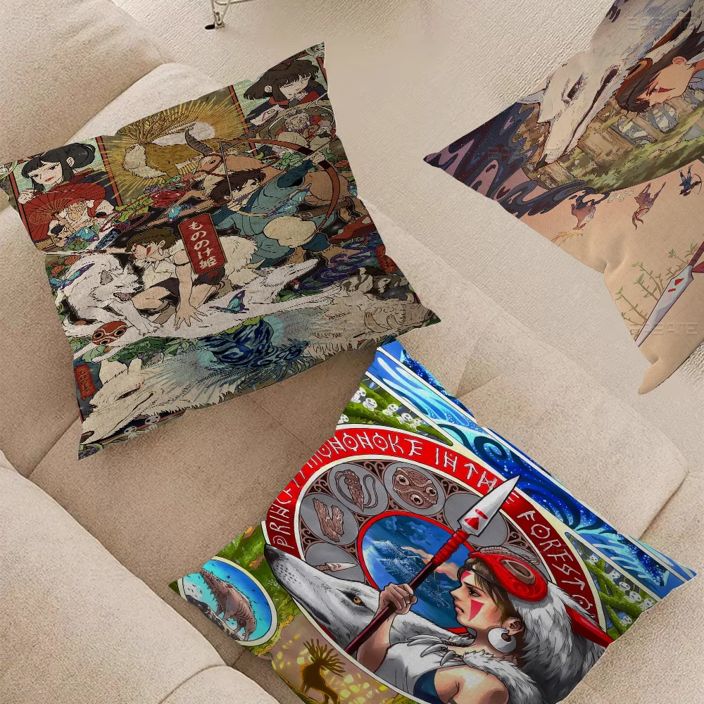 Cartoon Anime Girl M-Mononoke H-Hime Pillow Covers Cartoon Sofa Decorative Home Printing Short Plush Cute Cushion Cover