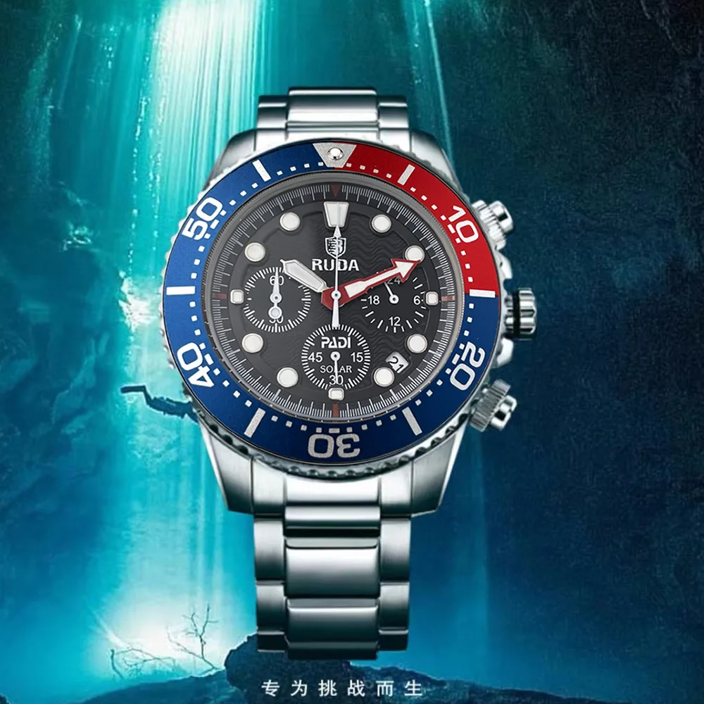 RUDA2025 ساعة رياضية رجالية جديدة متعددة الوظائف ستة دبوس توقيت مضيئة مقاوم للماء ساعة كوارتز ساعة رجال الأعمال