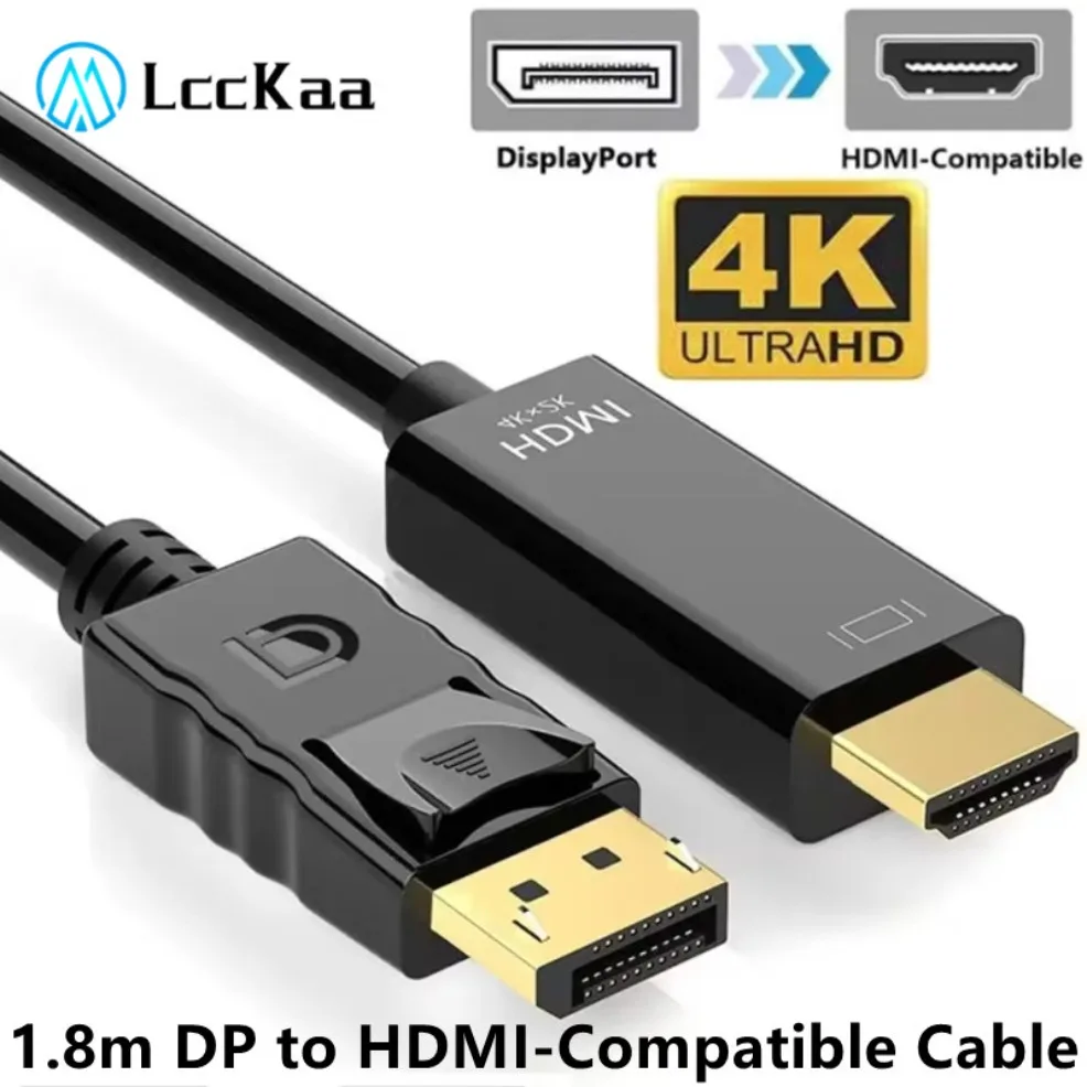 4K*2K DisplayPort To HDMI-Compatible Adapter 1080P DP To HDMI Converter 1.8m Cable for Desktop Laptop PC TV Monitor Projector