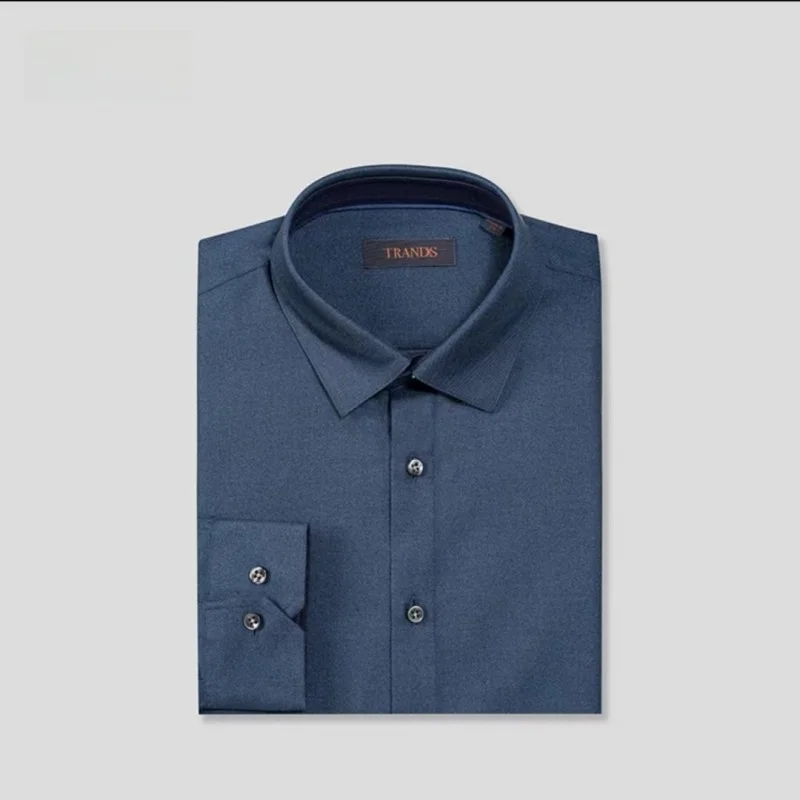

Business Casual Long Sleeve Men's Shirt Autumn Winter Deep Blue Island Cotton Hand Sewn Standard Fit Versatile Style by TRANDS