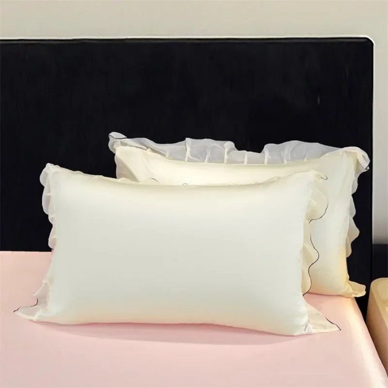

Premium feeling ice silk pillowcase pair 2025 new summer pillow liner cover wide edge lace pillowcase cover