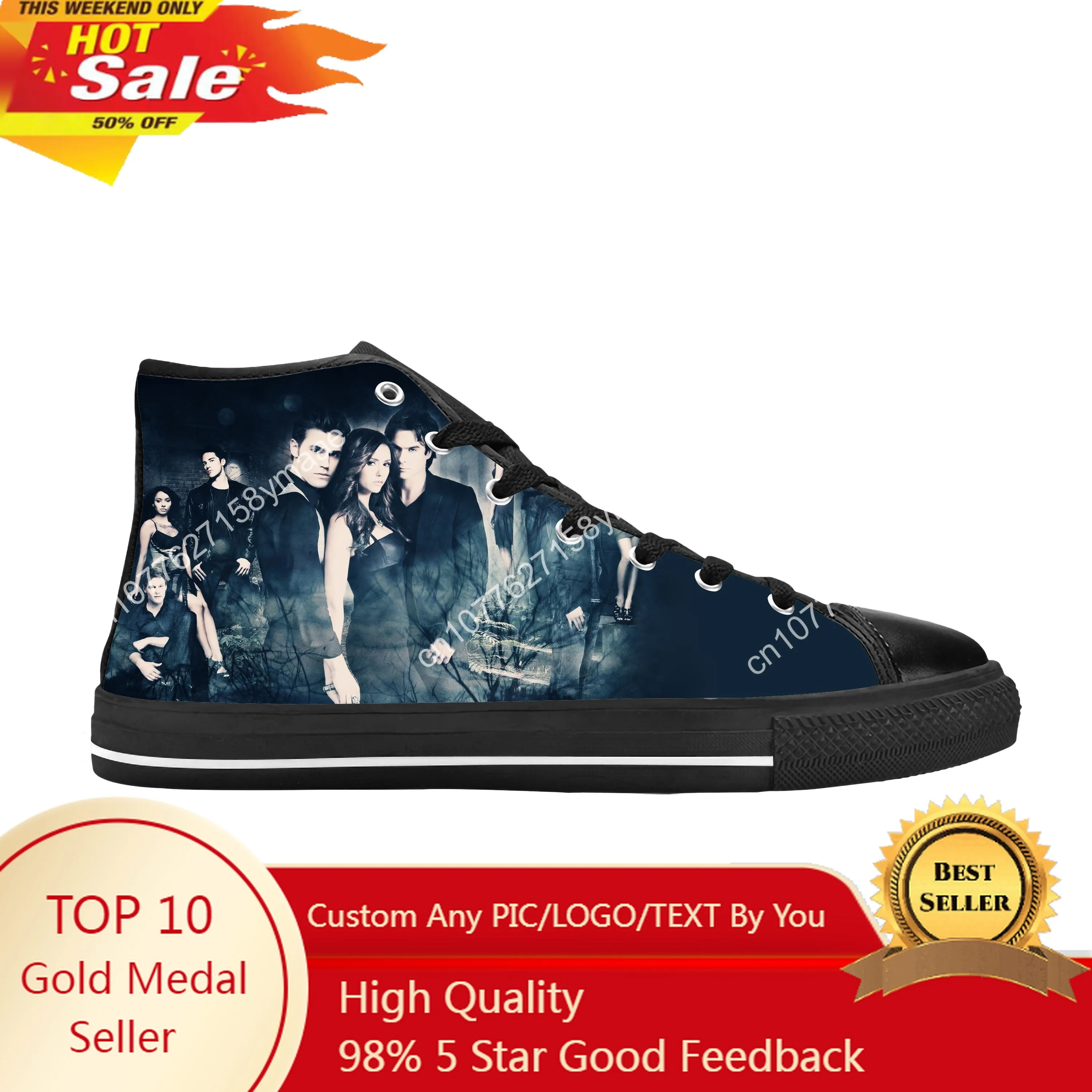 The Vampire Diaries Damon Salvatore Cool Fashion Casual Cloth Shoes High Top Comfortable Breathable 3D Print Men Women Sneakers