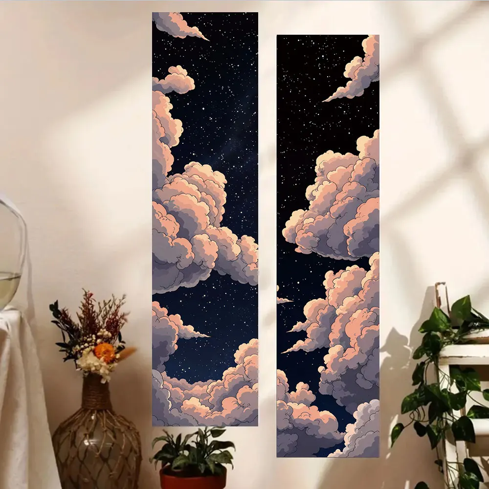 Fantastic Clouds And Star Landscape Tapestry Wall Hanging Night Starry Sky Vertical Tapestry Moonlit Aesthetic Art Wall Decor