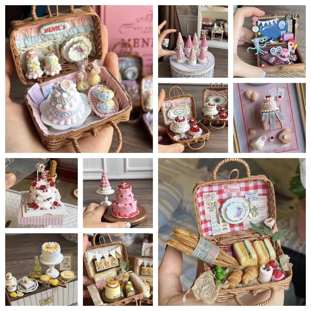 Customized Miniature Dollhouse Food Set - Handmade Clay Basket Sweet Treats Bundle (Lily of The Valley/Strawberry/Berry Theme)