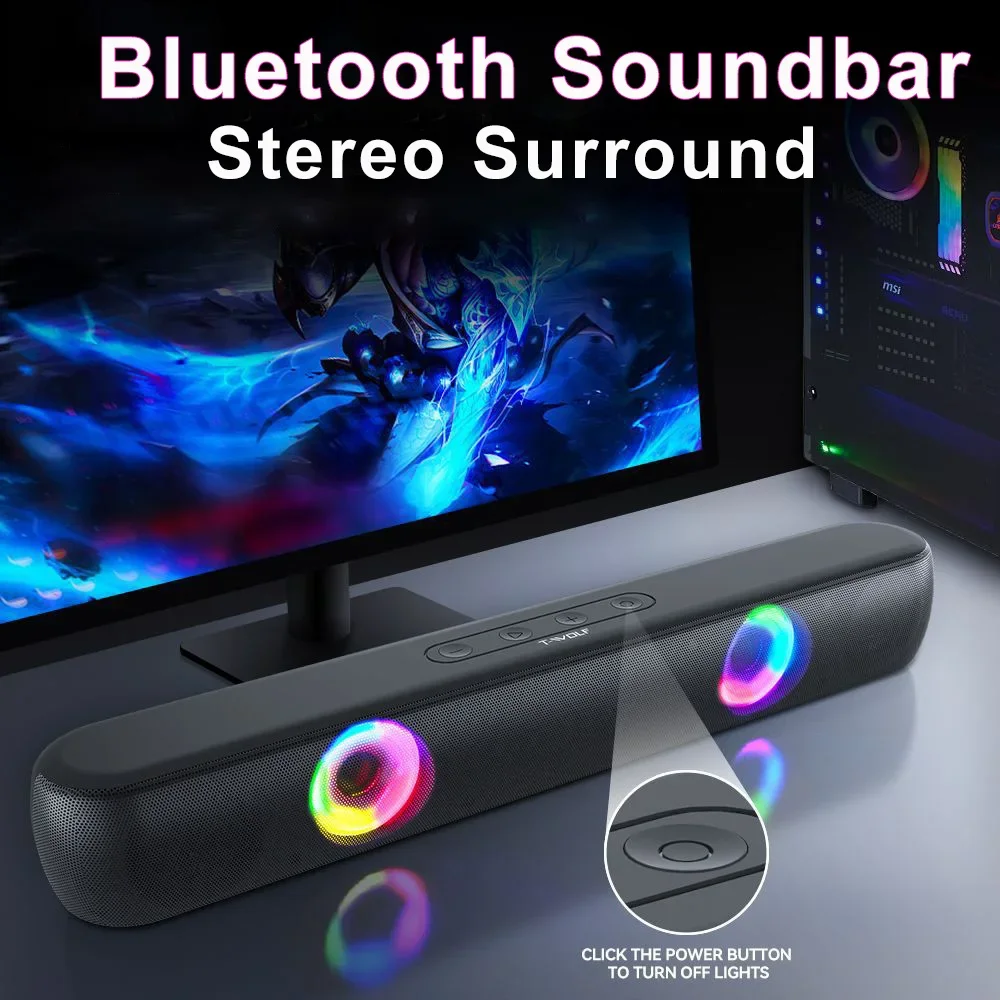 Wireless Bluetooth Computer Speaker with Colorful RGB Lights Desktop Audio Support USB TF Card AUX Stereo Sound Family Soundbar