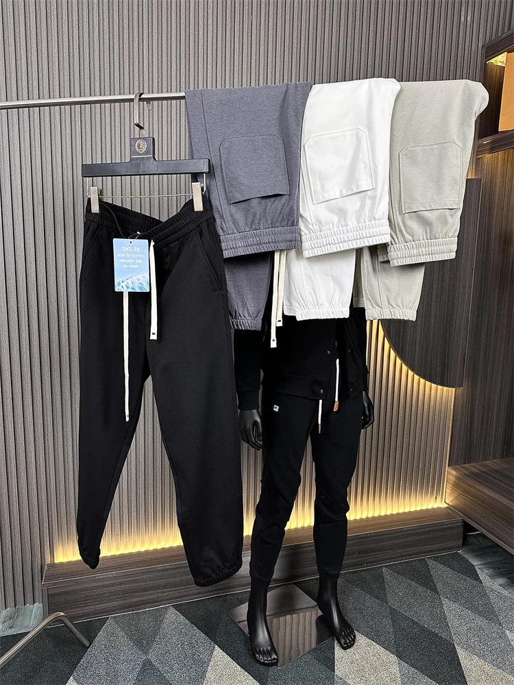 

Silk-Like Breathable Waed Plaid Elastic Waist Sports Commuter Casual Pants Men Autumn Color Loose Fit Faion Urban