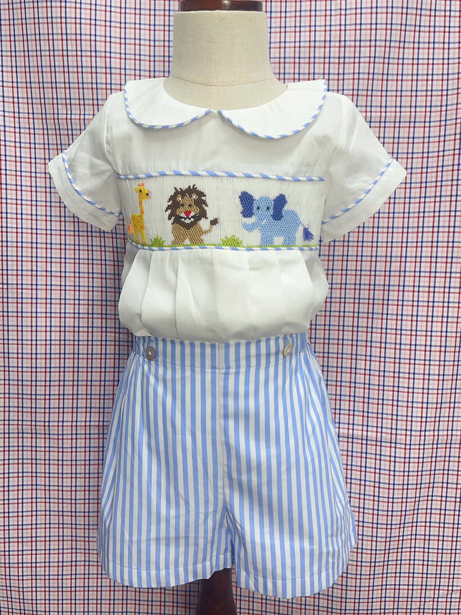 男の子用zoomocingセット、純綿、青のストライプ、半袖 - Baby Zoo Clothing のレビューと価格
