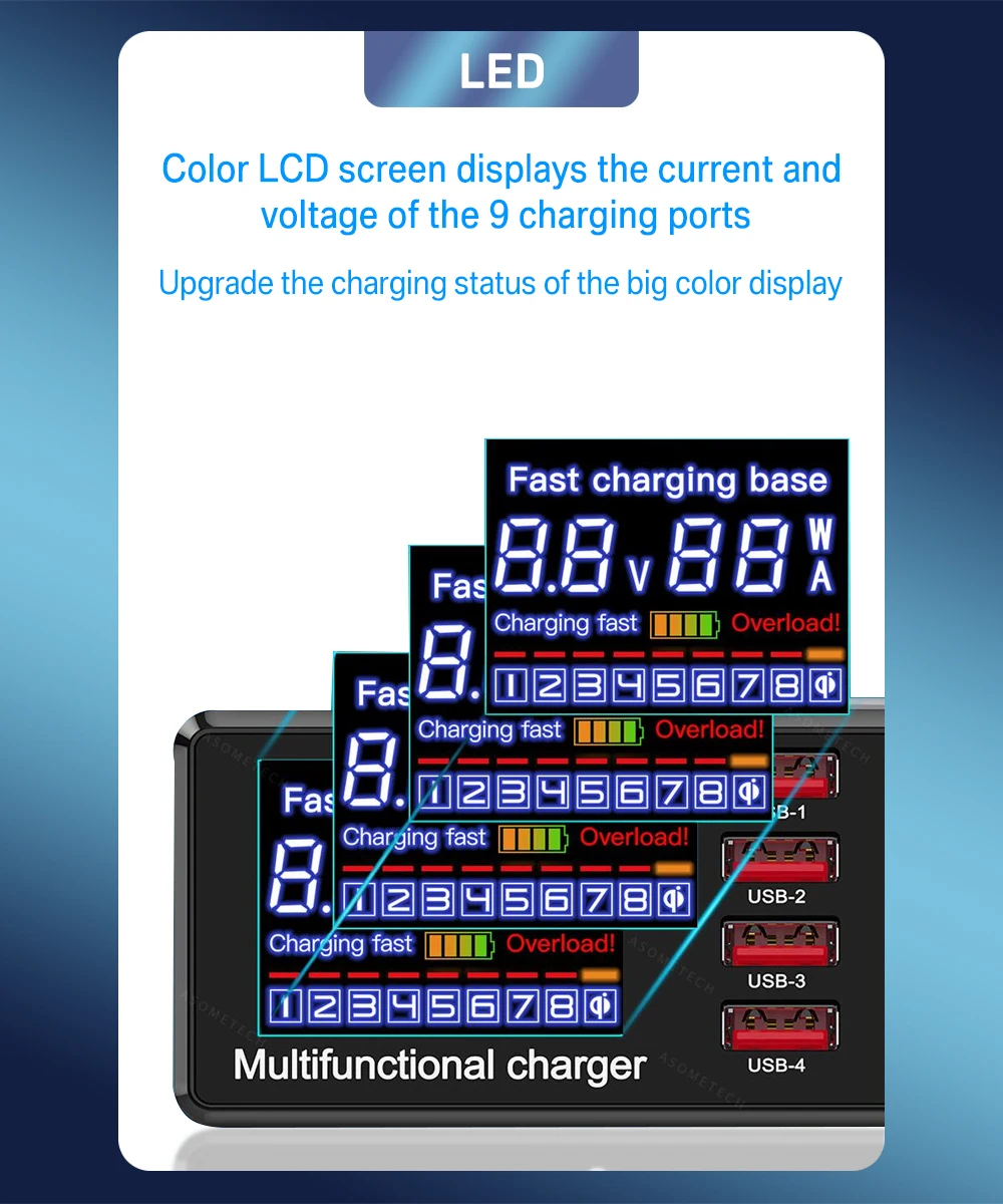 100w 8 Ports USB-Ladestation mit kabelloser Aufladung digitaler Bildschirm qc 3,0 pd 3,0 Schnell ladung für iPhone 14 13 Xiaomi – Detail 5