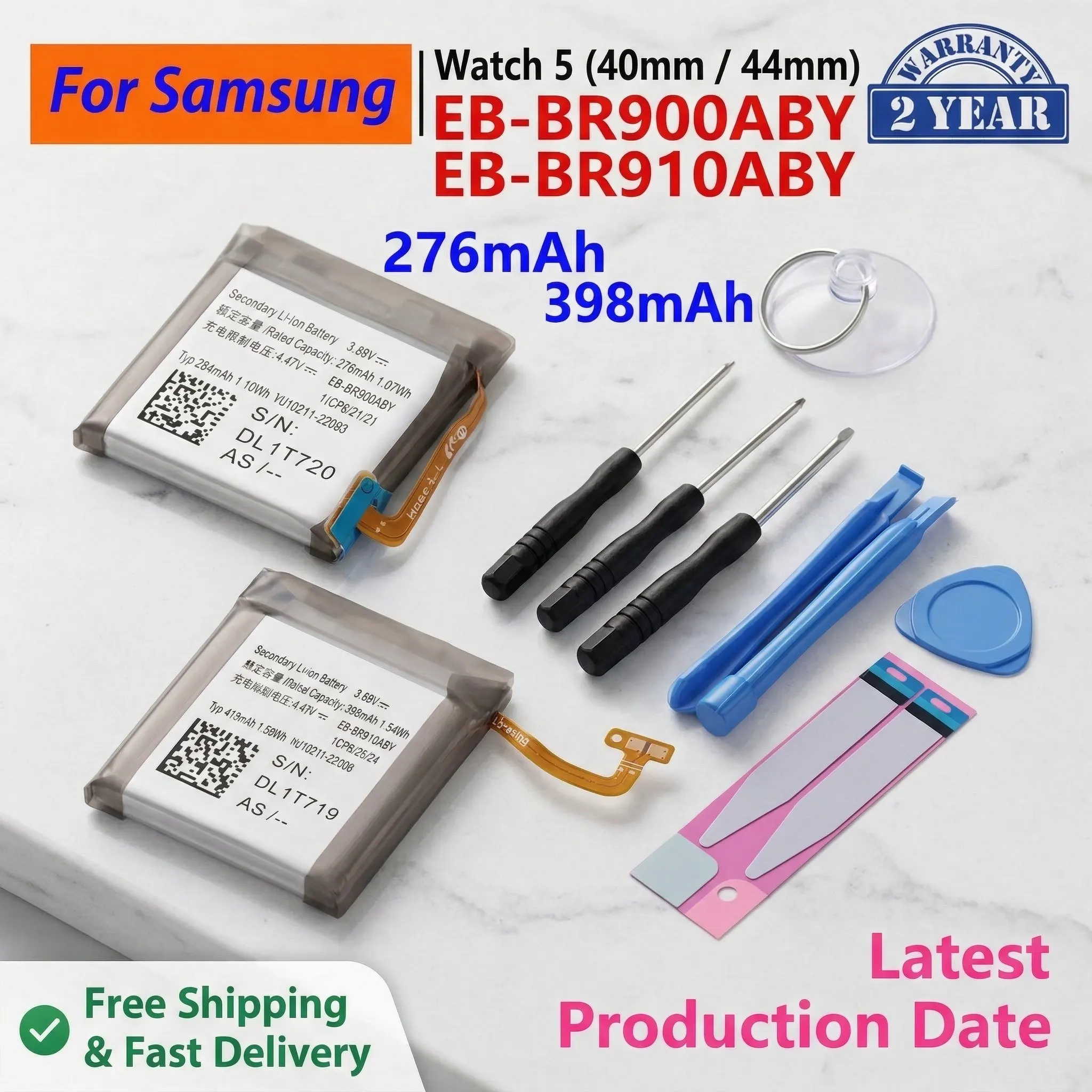 

Replacement Batteries For Samsung Galaxy Watch5 40mm 44mm Watch5 Pro 45mm EB-BR900ABY EB-BR910ABY EB-BR925ABY With Repair Tools