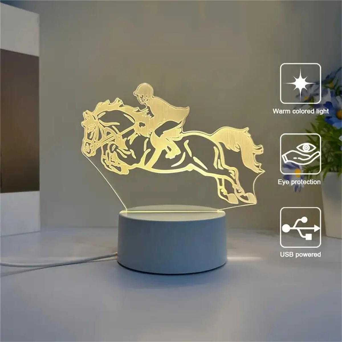 1pc Riding a Horse 3D Night Light, 3D Optical Illusion Lamp With Touch, 7-Color Changing Ambient Light For Bedroom