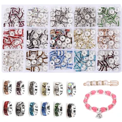 50pcs Colorful 4 6 8 10mm Rhinestone Rondelles Spacer Beads Silver & Gold Plated Crystal Loose Beads For Jewelry Making Bracelet