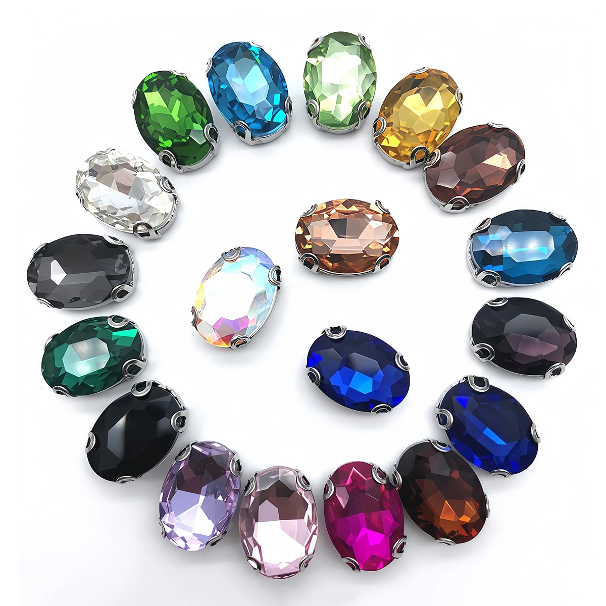 Oval Shape Glass Rhinestones with Claw Marquise Sew On Crystal Stone Strass Diamond Metal Base Wedding Clothes Garment Ornament