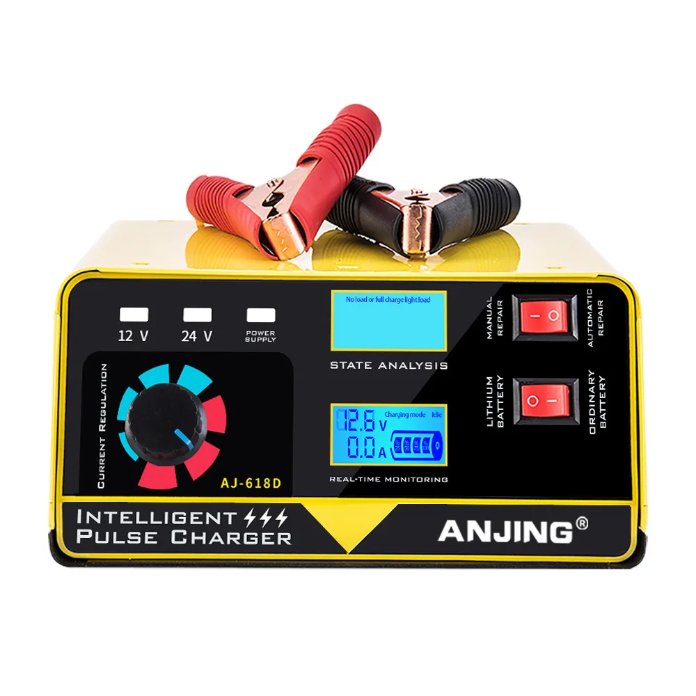 ANJING AJ-618D Car Battery Charger 12V/24V 6AH-400AH Motorcycle Intelligent Pulse Repair Type, Display charger