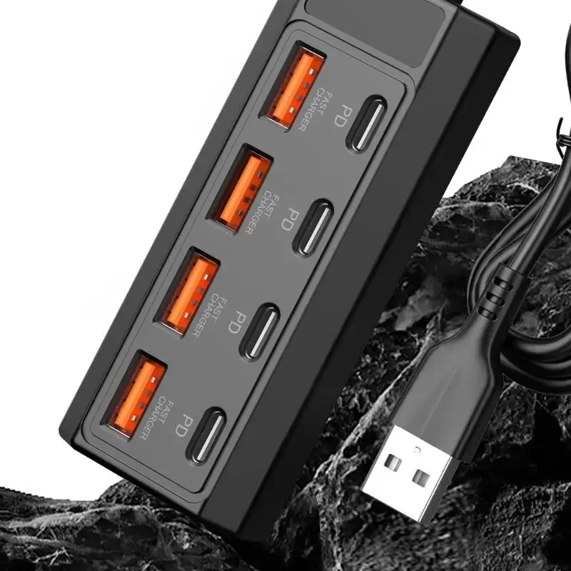 8 in 1 USB Electrical Socket 25W Fast Charging Power Outlet Adapter Docking Stations USB Splitter Converter USB Extension Socket