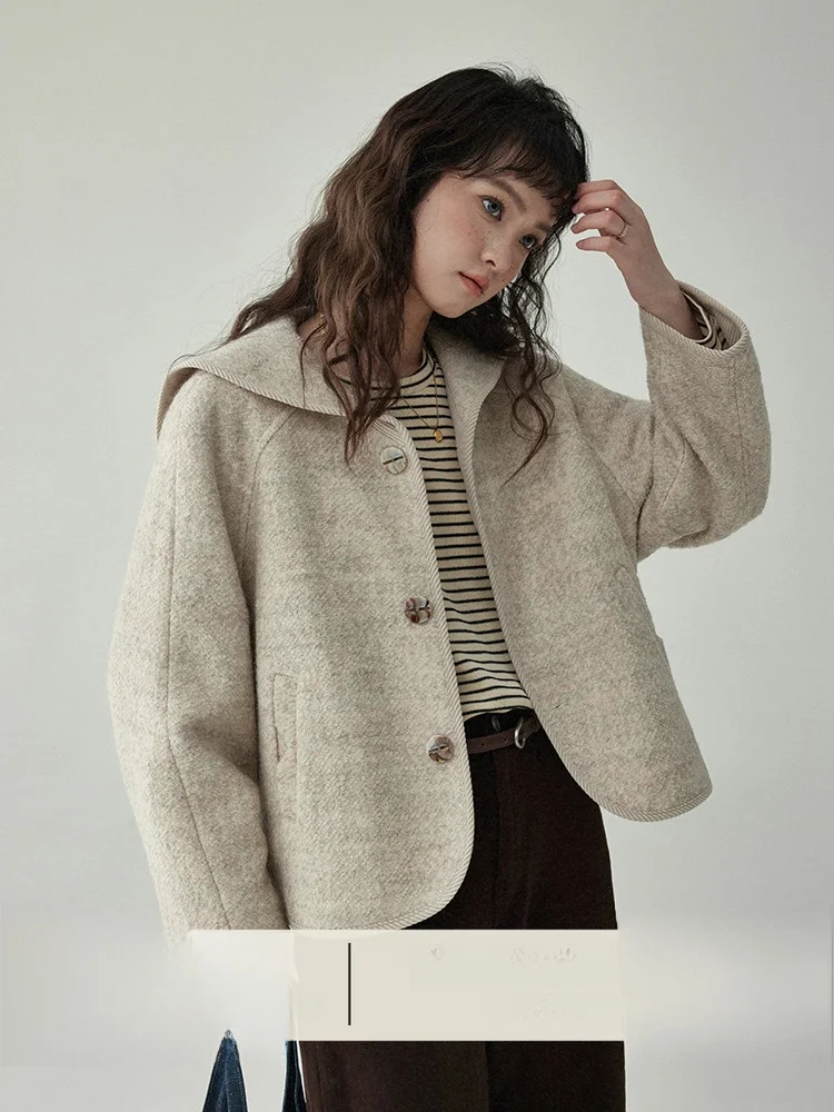 

AMUU оригинальная ретро ort 45, теплая верхняя одежда на шерстяной хлопковой подкладке, женская осенне-зимняя шерстяная блузка прямого кроя с пуговицами