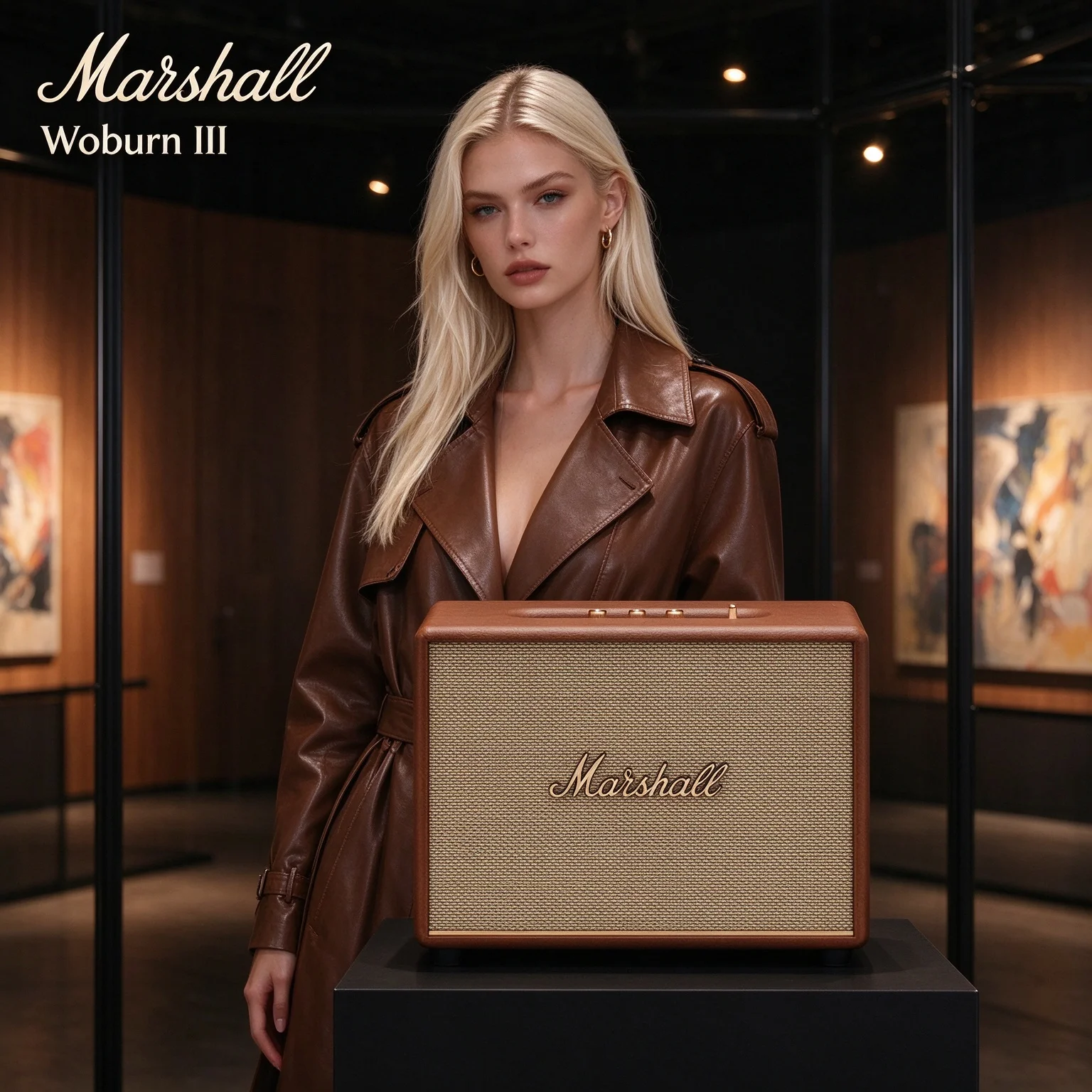 Marshall WOBURN III Vintage Style Bluetooth Speaker, 3-Way Drivers, Multi Source Inputs, Physical Tone Knobs & Wide Soundstage