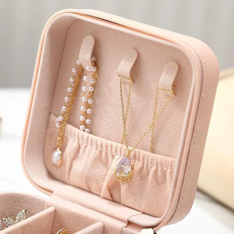 Portable Jewelry Storage Box Travel Organizer Jewelry Case Leather Storage Earring Necklace Ring Jewelry Organizer Display Boxes