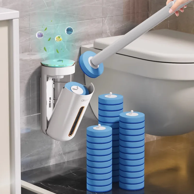 Brosse de Nettoyage de Toilette Jetable avec 7 Recharges pour Cuvette de Toilette, Tête de Brosse Murale Détachable, Recharges de Brosse de Toilette Fraîche pour Salle de Bain, Fournitures de Nettoyage