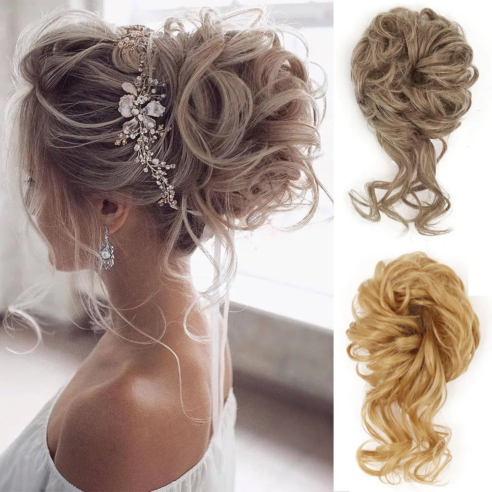 AZQUEEN Synthetic Hair Bun Messy Chignon With Tassels Ponytail Hair Extensions Wave Bun For Women Elastic Rubber Band Scrunchies