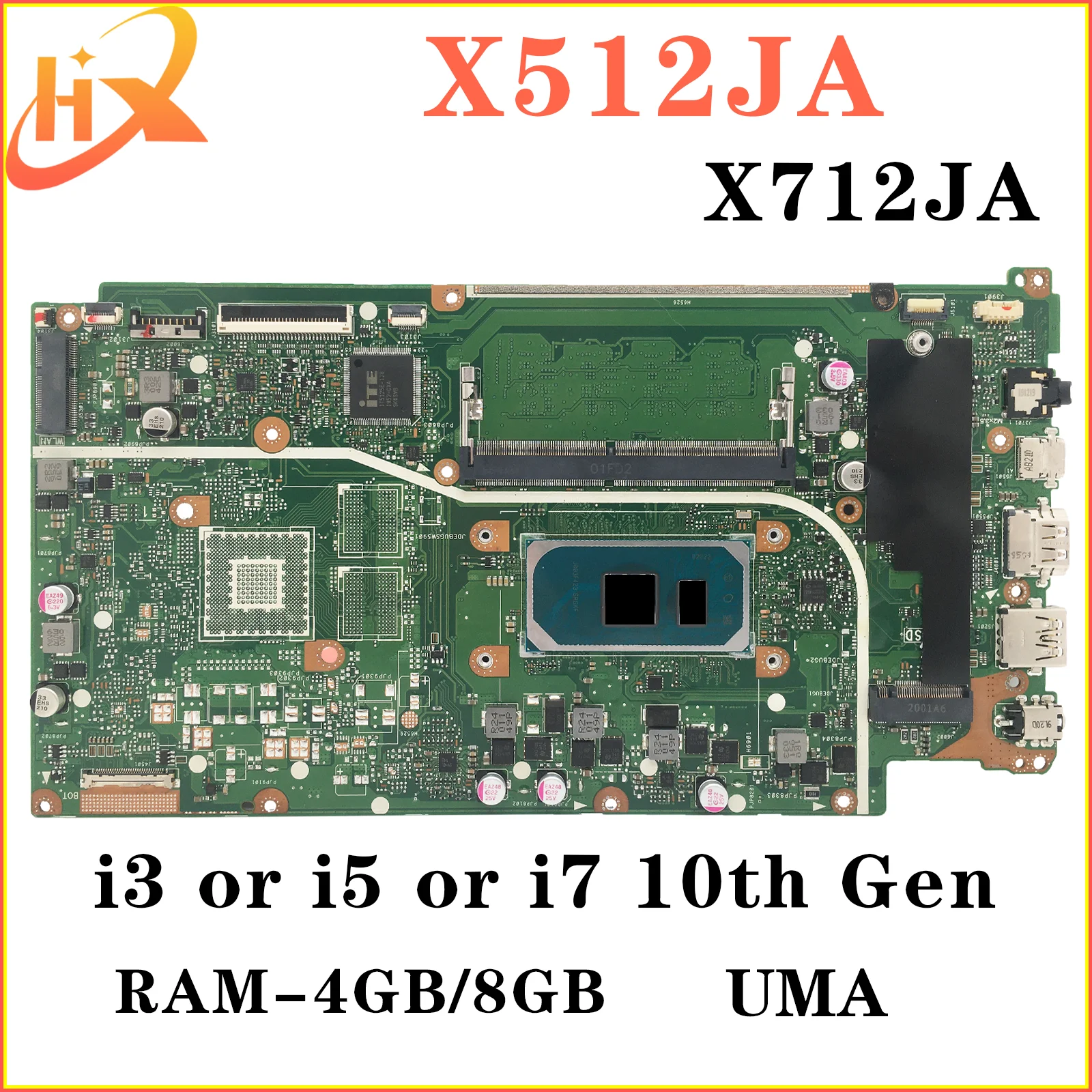 Placa-mãe portátil para ASUS, Mainboard para X512JA, X512JAW, X512JAU, V5000JA, X712JA, X512JF, X512JP, X512J, X712J, V5000J, S512J, S512J